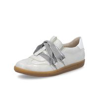 Slip-On Sneaker RIEKER, Damen, Gr. 43, weiß (silbergrau, weiß), Lederimitat, metallic, sportlich, Schuhe, Slipper, Halbschuh, Freizeitsneaker mit modischem Schnürelement (60109858-43) silbergrau, weiß