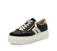 Plateausneaker RIEKER, Damen, Gr. 36, beige (schwarz, hellbeige), Leder, Lederimitat, kontrastfarbene Details, casual, Schuhe, Schnürschuh, Halbschuh, Freizeitschuh mit seitlichem Reißverschluss (9373