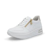 Plateausneaker RIEKER, Damen, Gr. 43, beige (weiß, hellbeige), Lederimitat, sportlich, Schuhe, Halbschuh, Schnürschuh, Freizeitsneaker mit Reißverschluss (85539704-43) weiß, hellbeige