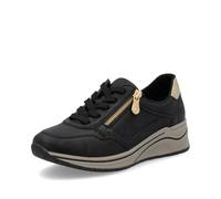 Rieker Keilsneaker 12452065 – Damen, Lederimitat, Soft-Einlage, schwarz/gold, Gr. 38