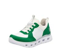 Slip-On Sneaker RIEKER SPORT "vegan", Damen, Gr. 37, grün (grün, weiß), Lederimitat, Textil, casual, Schuhe, Schlupfschuh, Halbschuh, Freizeitschuh mit Schnellverschluss (61614533-37) grün, weiß