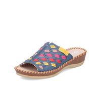 Pantolette RIEKER Gr. 37, blau (blau, kombiniert) Damen Schuhe Pantoletten Keilabsatz, Sommerschuh, Schlappen mit Leder-Innensohle (55219354-37)