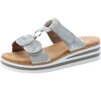 Pantolette RIEKER, Damen, Gr. 39, silber (silberfarben), Lederimitat, metallic, Schuhe Pantolette, Keilabsatz, Sommerschuh, Schlappen für den Sommer (67336514-39) silberfarben