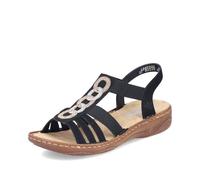 Sandale RIEKER, Damen, Gr. 36, schwarz, Lederimitat, kontrastfarbene Details, klassisch, Schuhe, Riemchensandale, Sommerschuh, Urlaubschuh mit seitlichen Gummizügen (76041928-36) schwarz
