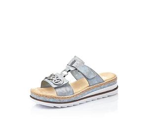 Rieker Damen Pantoletten V7986, Frauen Slipper,Gartenschuhe,Sommerschuhe,sommerclogs,Sandalen,Freizeitschuhe,Schlupfschuhe,blau (12),39 EU / 6 UK