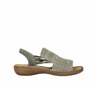 Sandale RIEKER, Damen, Gr. 36, grün (schilfgrün), Lederimitat, Flechtoptik, meliert, klassisch, Schuhe, Sommerschuh, Sandalette, Schlupfschuh mit seitlichen Gummizügen (99198267-36) schilfgrün