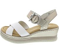 Keilsandalette RIEKER Gr. 42, silberfarben (weiß, silberfarben) Damen Schuhe Keilsandaletten Sandale, Plateausandalette, Sommerschuh mit Klettverschluss (43281444-42) weiß, silberfarben