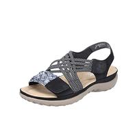 Riemchensandale RIEKER, Damen, Gr. 40, schwarz, Lederimitat, Schuhe Riemchensandale, Sommerschuh, Sandalette, Keilabsatz, mit geflochtener Bandage, Topseller (23339724-40) schwarz