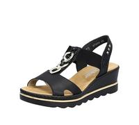 Keilsandalette RIEKER Gr. 42, schwarz Damen Schuhe Sandaletten mit Gummizug für perfekten Sitz (10839249-42)