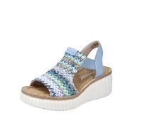 Plateausandaletten RIEKER, Damen, Gr. 38, blau (hellblau kombiniert), Lederimitat, Flechtoptik, Schuhe, Sommerschuh, Sandale, Plateauabsatz, mit Gummizug (25139359-38) hellblau kombiniert