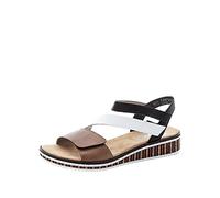 Riemchensandale RIEKER, Damen, Gr. 36, schwarz (braun, weiß, schwarz), Lederimitat, mehrfarbig, Schuhe Riemchensandale, Sommerschuh, Sandalette, Keilabsatz, im modernen Look (74511456-36) braun, weiß,