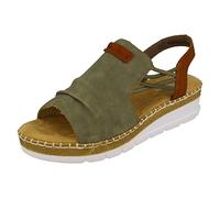 Sandale RIEKER Gr. 37, grün (schilfgrün) Damen Schuhe Keilsandaletten mit aufwändiger Rahmennaht (87124236-37)