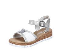 Plateausandaletten RIEKER Gr. 39, bunt (silberfarben, weiß) Damen Schuhe Sandaletten Sommerschuh, Sandale, Keilabsatz, mit Klett, G-Weite (96436102-39)