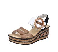 Sandalette RIEKER, Damen, Gr. 37, schwarz (braun, weiß, schwarz), Lederimitat, mehrfarbig, Schuhe Sandalette, Sommerschuh, Sandale, Keilabsatz, im modischen Look (69242459-37) braun, weiß, schwarz