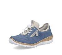 Slip-On Sneaker RIEKER, Damen, Gr. 38, jeansblau, creme, Lederimitat, Textil, unifarben mit Farbeinsatz, Schuhe Sneaker, Freizeitschuh, Halbschuh, Slipper mit leichter Laufsohle (22097624-38) jeansbla