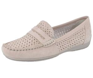 RIEKER Damen Slipper Schlupfschuh mit Lochung rosa Rauleder