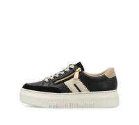 Plateausneaker RIEKER, Damen, Gr. 36, beige (schwarz, hellbeige), Leder, Lederimitat, kontrastfarbene Details, Schuhe Plateausneaker, Schnürschuh, Halbschuh, Freizeitschuh mit seitlichem Reißverschlus
