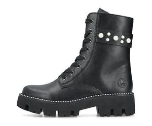 Rieker Damen Stiefel Slipper gefüttert Biker Boots Schnürstiefel mattschwarz 40