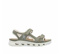 Sandale RIEKER SPORT "Outdoorsandale", Damen, Gr. 38, grün (schilf, creme), Lederimitat, Textil, Schuhe Sandale, Sommerschuh, Sandalette, Plateauabsatz, mit Klettverschlüssen (10914538-38) schilf, cre