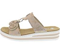 Keilpantolette RIEKER, Damen, Gr. 41, roségoldfarben, Lederimitat, metallic, Schuhe, Sommerschuh, Urlaubsschuh mit Glitzersteine, Metallic-Optik (75028902-41) roségoldfarben