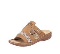 Pantolette RIEKER, Damen, Gr. 42, braun (hellbraun), Lederimitat, casual, Schuhe, Sommerschuh, Schlappen, Hausschuh, Urlaubschuh mit Klettverschluss (84395255-42) hellbraun