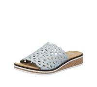 Pantolette RIEKER, Damen, Gr. 36, blau (hellblau), Lederimitat, klassisch, Schuhe, Sommerschuh, Schlappen, Hausschuh, Keilabsatz mit Perfortion (87158511-36) hellblau