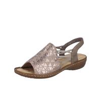 Sandale RIEKER, Damen, Gr. 40, beige, taupe, Nubuklederimitat, metallic, Schuhe Sandale, Sommerschuh, Sandalette, Keilabsatz, mit Gummizugbändern (81184819-40)