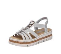 Keilsandalette RIEKER, Damen, Gr. 41, silberfarben, Lederimitat, metallic, Schuhe, Keilsandalette, Plateausandale, Sommerschuh in Metallic-Optik (98343660-41) silberfarben
