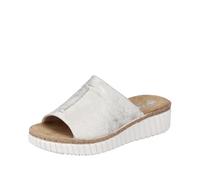Pantolette RIEKER, Damen, Gr. 38, beige (hellbeige), Lederimitat, metallic, Schuhe Pantolette, Keilabsatz, Sommerschuh, Schlappen mit Juterahmen an der Laufsohle (31178655-38) hellbeige