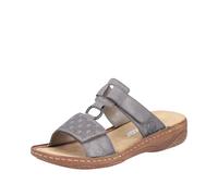 Pantolette RIEKER, Damen, Gr. 37, grau, Lederimitat, metallic, Schuhe Pantolette, Sommerschuh, Schlappen, Urlaubschuh, Klettschuh mit Perforation, Topseller (53098422-37) grau