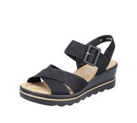 Rieker Keilsandalette Topseller 44686046 – Damen Lederimitat, gekreuzte Bandagen, Schwarz Gr. 42