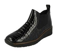 Rieker Eria Frauen Leder Slip Auf Wedge Heel Chelsea Boots 42 EU Black Croc Patent