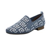 Slipper RIEKER, Damen, Gr. 39, blau (blau, weiß), Textil, klassisch, Schuhe, Halbschuh, Schlupfschuh, Blockabsatz, Loafer mit Stretcheinsätzen (68392830-39) blau, weiß