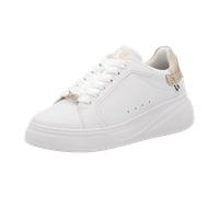 Plateausneaker RIEKER SPORT, Damen, Gr. 39, gold (weiß, goldfarben), Leder, Lederimitat, kontrastfarbene Details, sportlich, Schuhe, Schnürschuh, Halbschuh, Freizeitschuh, Metallic-Akzent an der Ferse