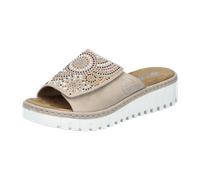Pantolette RIEKER, Damen, Gr. 43, beige (hellbeige), Lederimitat, kontrastfarbene Details, modisch, Schuhe, Sommerschuh, Strandschuh, Hausschuh mit regulierbarem Klettverschluss (58821440-43) hellbeig