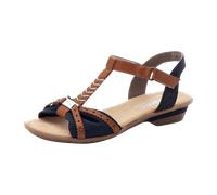 Sandalette RIEKER, Damen, Gr. 41, blau (nachtblau, cognac), Lederimitat, Textil, Schuhe Sandalette, Sommerschuh, Sandale, Keilabsatz, in zweifarbiger Optik (24094346-41) nachtblau, cognac