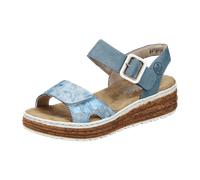 Plateausandale RIEKER, Damen, Gr. 42, blau (jeansblau), Lederimitat, metallic, klassisch, Schuhe, Sandalette, Sommerschuh, Keilsandale mit praktischen Klettverschlüssen (33118044-42) jeansblau