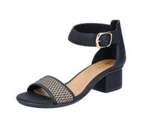 Sandalette RIEKER, Damen, Gr. 36, schwarz (schwarz, natur), Lederimitat, Textil, Flechtoptik, elegant, Schuhe, Sommerschuh, Sandale, Blockabsatz, mit Zierschließe am Klettriemchen (90463247-36) schwar