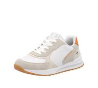 Keilsneaker RIEKER SPORT, Damen, Gr. 36, weiß, creme, orange, Glattleder, Veloursleder, kontrastfarbene Details, sportlich, Schuhe, Halbschuh, Schnürschuh, Freizeitsneaker mit weicher Soft-Einlage (61