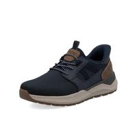 Slip-On Sneaker RIEKER "Ready2GO", Herren, Gr. 43, blau (dunkelblau, nussbrau), Lederimitat, Textil, unifarben mit Farbeinsatz, Schuhe, Schlupfschuh, Halbschuh, Freizeitsneaker mit Gummizug für guten 