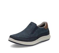 Slip-On Sneaker RIEKER, Herren, Gr. 47, blau (jeansblau, braun), Lederimitat, casual, Schuhe, Slipper, Schlupfschuh, Halbschuh mit seitlichen Stretcheinsätzen (38438036-47) jeansblau, braun