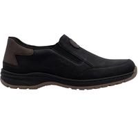 Slipper RIEKER, Herren, Gr. 45, schwarz (schwarz, dunkelbraun), Lederimitat, unifarben mit Farbeinsatz, sportlich, Schuhe, Schlupfschuh, Halbschuh, Slip-on Sneaker mit Stretcheinsätze (40168541-45) sc