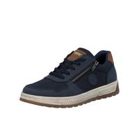Sneaker RIEKER, Herren, Gr. 44, bunt (dunkelblau, braun), Nubuklederimitat, unifarben mit Farbeinsatz, Schuhe Sneaker, Freizeitschuh, Halbschuh, Schnürschuh mit Kontrastbesatz (49496769-44) dunkelblau