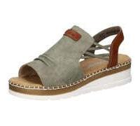 Sandale RIEKER Gr. 42, grün (schilfgrün) Damen Schuhe Keilsandaletten mit aufwändiger Rahmennaht (87124236-42)