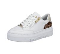 Plateausneaker RIEKER, Damen, Gr. 42, weiß, leo, Glattleder, Schuhe Plateausneaker, Schnürschuh, Freizeitsneaker, Halbschuh mit Leo-Einsatz an der Ferse (27856844-42) weiß, leo