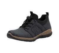 Rieker Slip-On Sneaker Damen Gr. 36 Schwarz – Lederimitat/Textil, Schlupfschuh mit Anziehlaschen