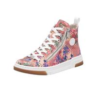 Rieker Sneaker N3945-91 Damen High-Top Schnürschuh Plateausohle Lederimitat geblümt Rosa Gr. 37