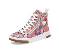 Sneaker RIEKER Gr. 38, rosa (rosa multi), Damen, Lederimitat, geblümt, Schuhe, High Top-Sneaker, Freizeitschuh, Schnürschuh mit Plateausohle (93942636-38) rosa multi