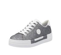 Sneaker RIEKER, Damen, Gr. 40, altsilberfarben glitter, Lederimitat, metallic, sportlich, Schuhe, Freizeitschuh, Halbschuh, Schnürschuh mit Plateausohle (92966922-40) altsilberfarben glitter