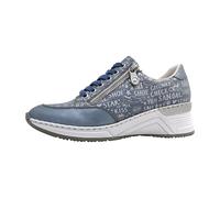 Rieker Damen Sneaker N4316 Lederimitat metallic mit Lettern bedruckt hellblau Gr. 36